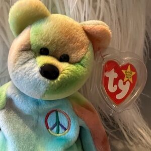 Ty Beanie Baby Peace Bear - Rainbow Hues